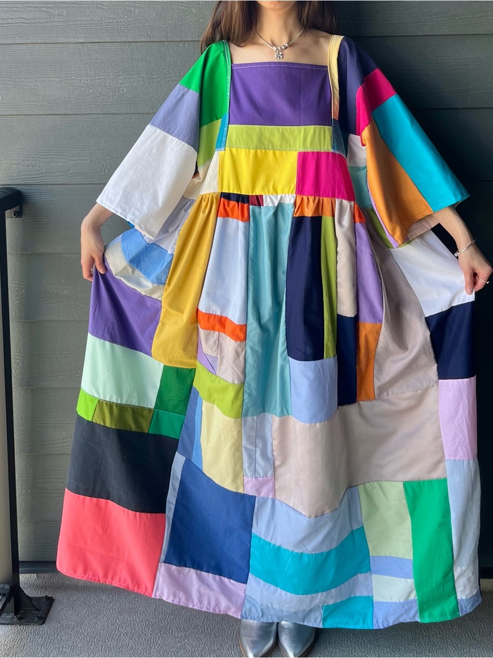 Handmade Quilted Patchwork Colorblock Dress SKU 07081 - Picture 7 of 16